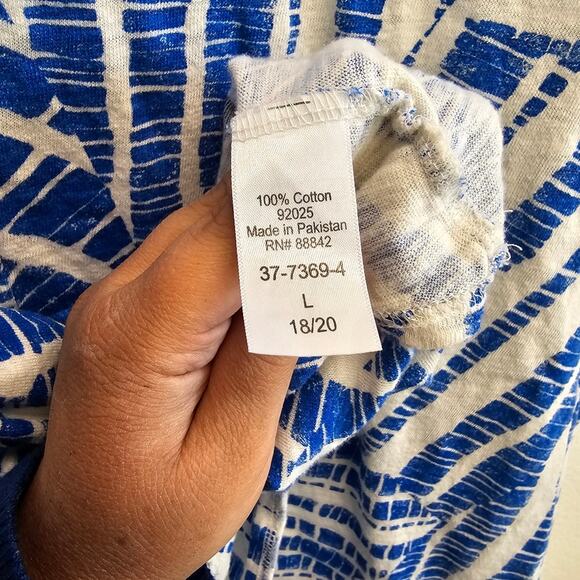 Woman Within Blue and White Cotton Geometric Print size Large (18/20) - Picture 7 of 8